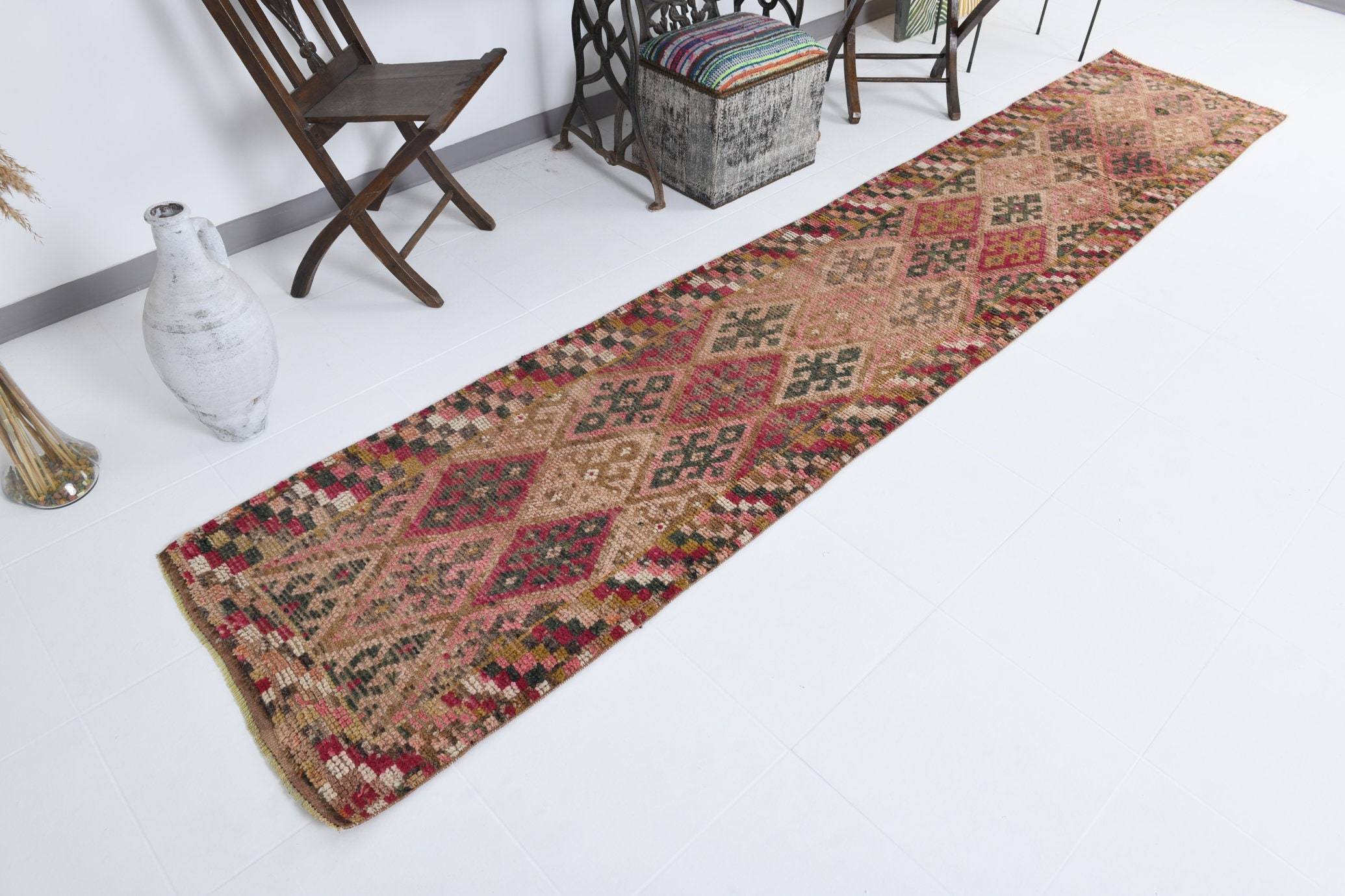 2' x 12' Brown Turkish Vintage Herki Rug  |  RugReform