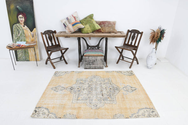 4' x 5' Yellow-Gold Turkish Vintage Rug  |  RugReform