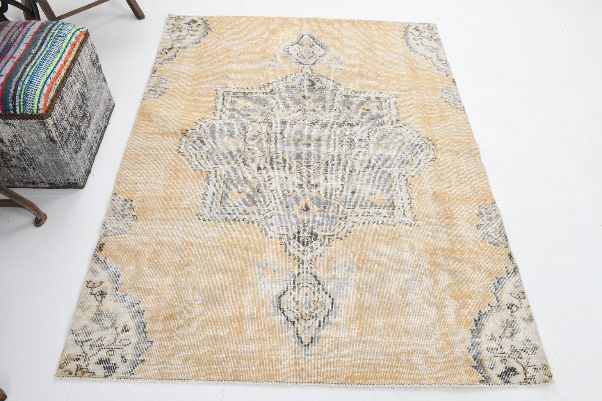 4' x 5' Yellow-Gold Turkish Vintage Rug  |  RugReform