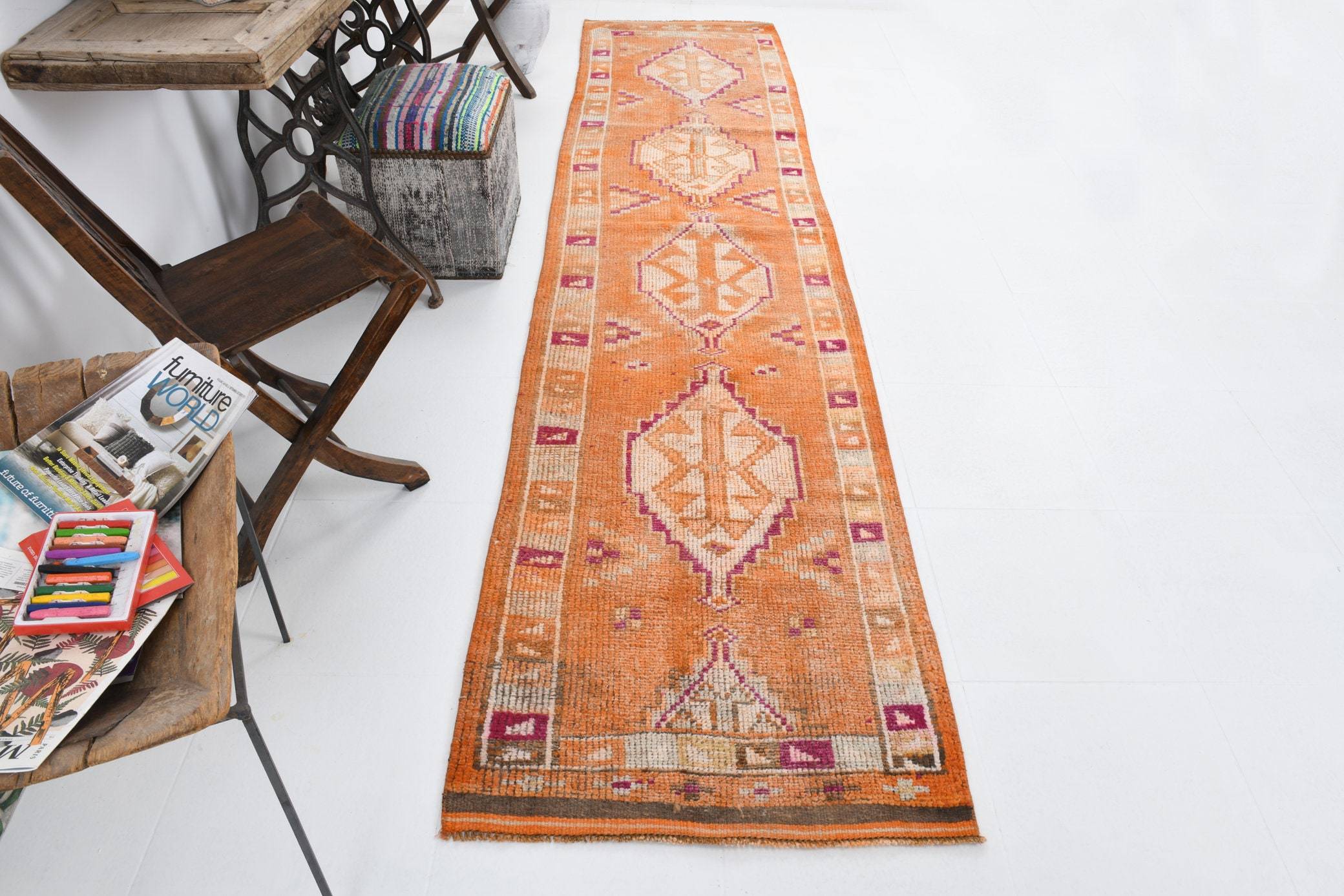 2' x 11' Orange Turkish Vintage Herki Rug  |  RugReform