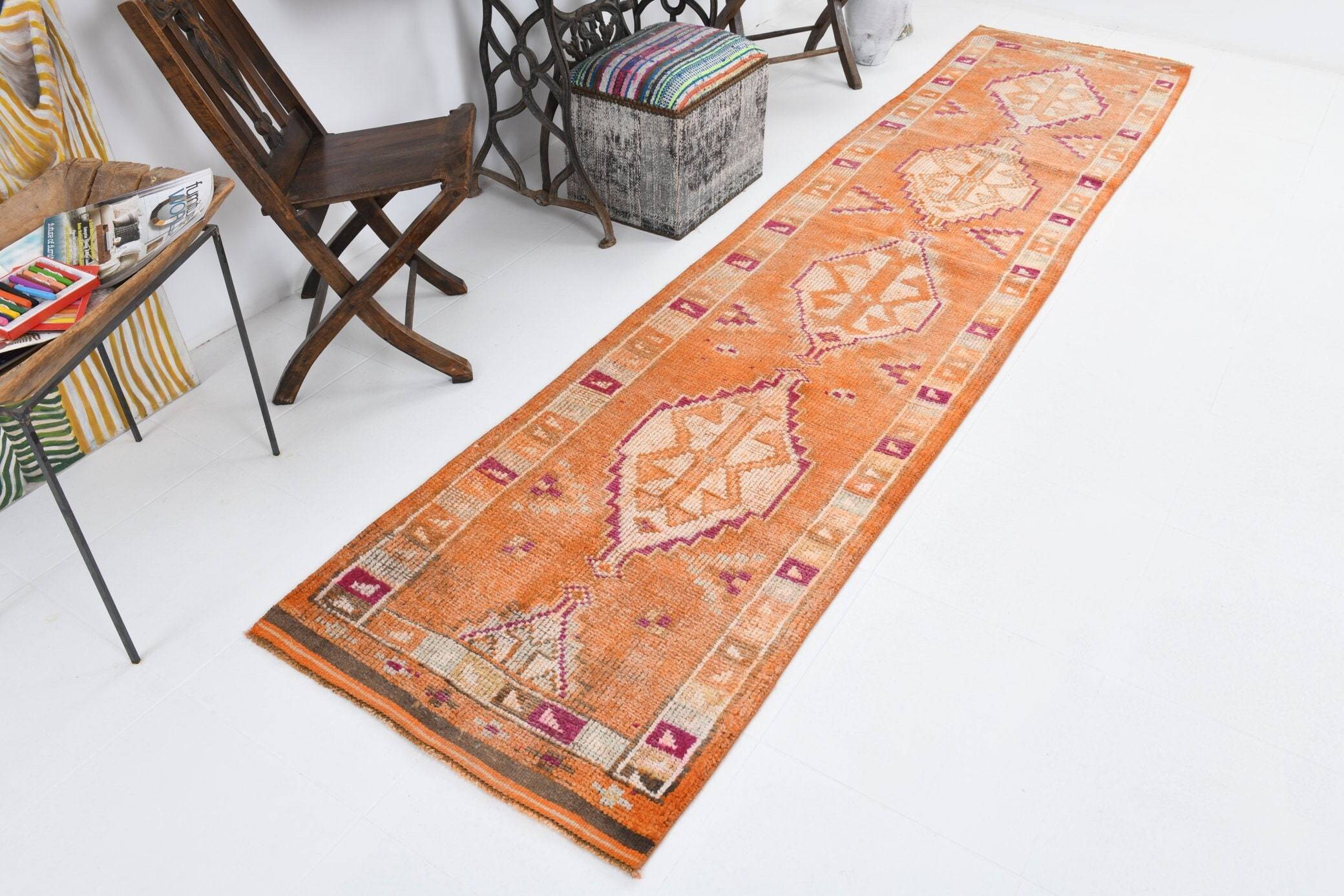 2' x 11' Orange Turkish Vintage Herki Rug  |  RugReform