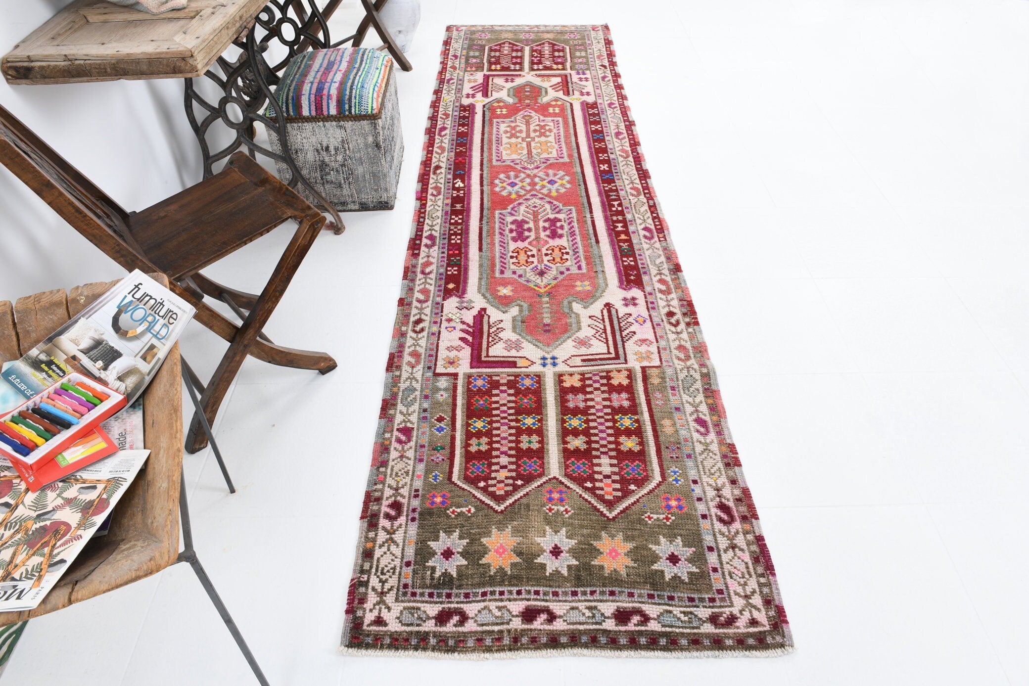 2' x 10' Red Turkish Vintage Herki Rug  |  RugReform